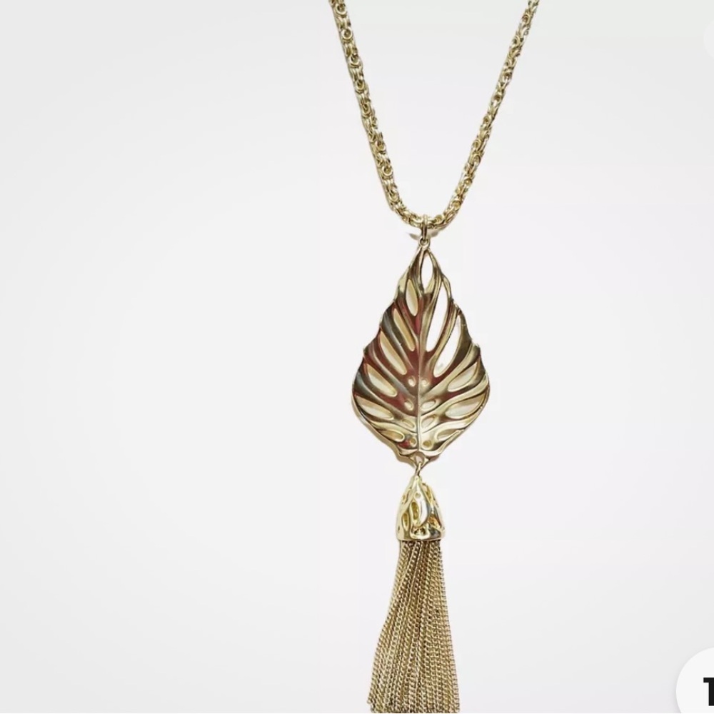 Kendra Scott Keller Necklace Gold Plated Leaf Long Tassel EUC - Picture 3 of 4